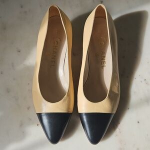 CHANEL: Classic Vintage two tone block heels